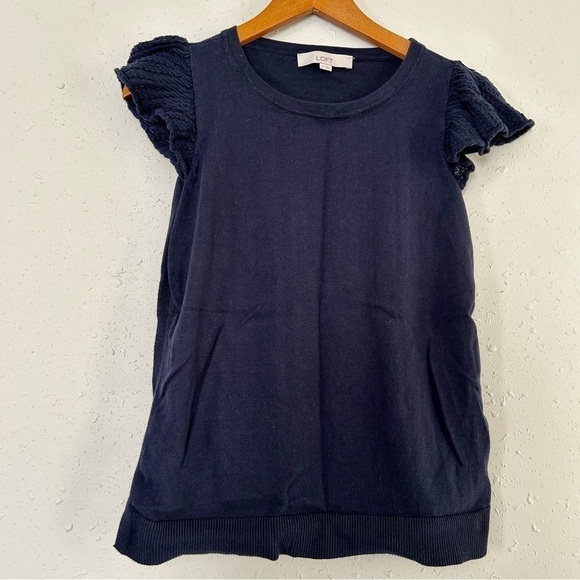 🦋 Loft Blue Sweater Cap Sleeve Flutter Sleeve Blouse Small Casual Spring - Picture 1 of 6